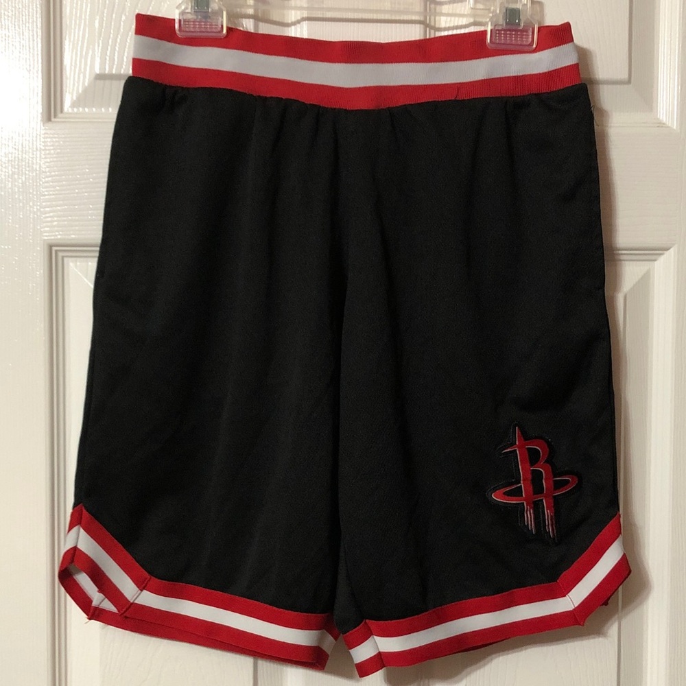 NBA Houston Rockets Black and Red Athletic Shorts with Logo Size Small